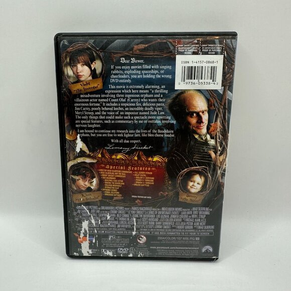 Lemony Snicket A Series Of Unfortunate Events DVD 2004 Jim Carrey Full Screen - Picture 3 of 4
